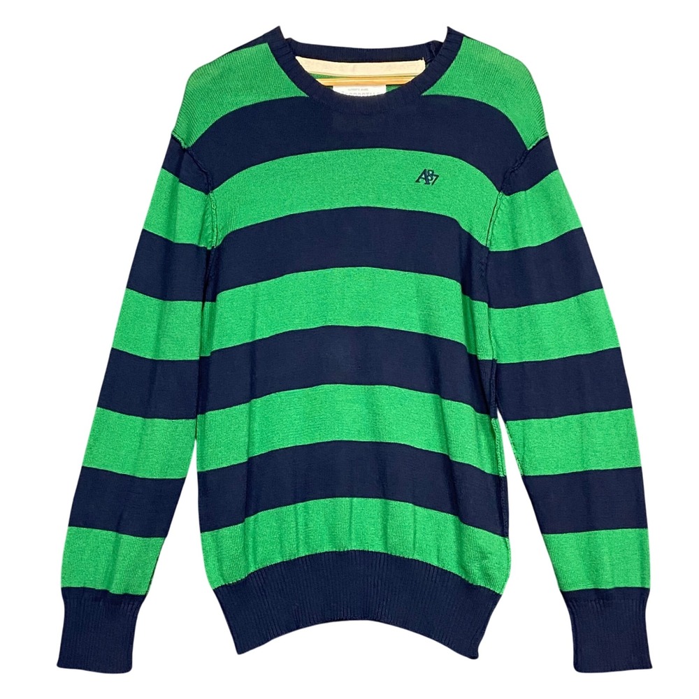 Aeropostale 87 Mens XL Striped Crewneck Cotton Sweater Green Navy Blue Classic